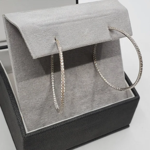 Roberto Coin 18k Large Diamond Inside Out Hoop Earrings - Picture 6 of 15